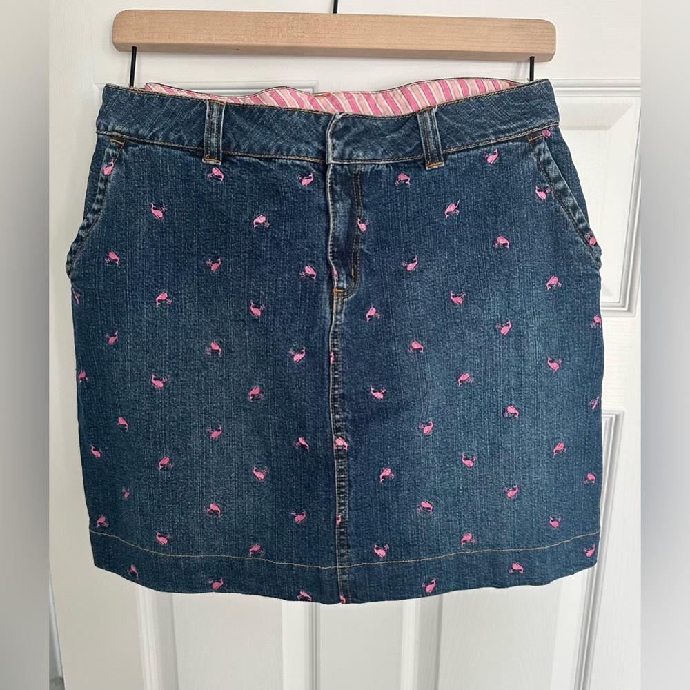 Lilly Pulitzer Denim Skirt Pink Whales Women’s Size 12 Beach Swim Resort